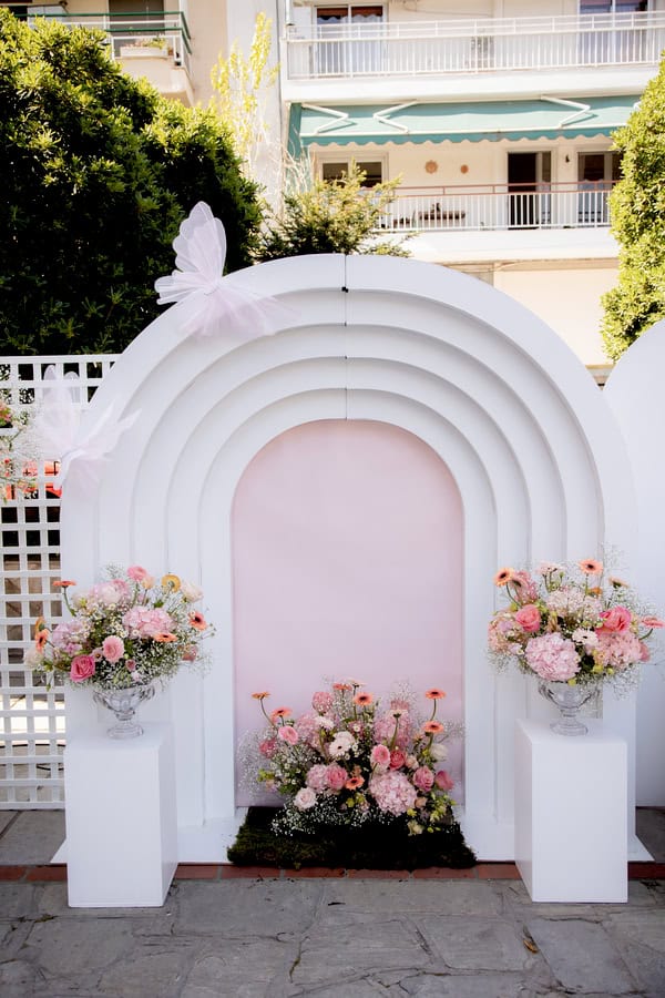 Spring Girl Baptism Floral Details Pink Shades