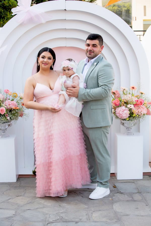 Spring Girl Baptism Floral Details Pink Shades