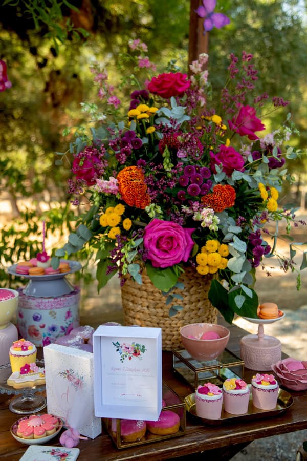 Decoration Ideas Girl Baptism Flowers Bright Colors