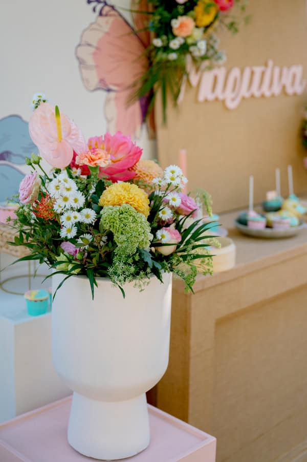 Ideas Decorative Girl Baptism Theme Beautiful Colorful Flowers