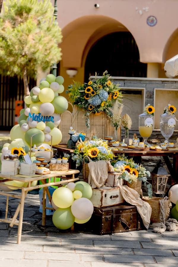 Ideas For Boy Baptism With Sunflower Theme And Vintage Details