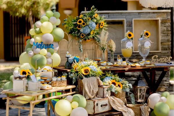 Ideas For Boy Baptism With Sunflower Theme And Vintage Details