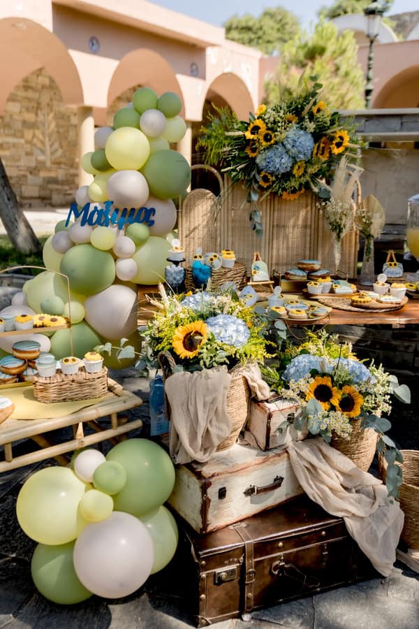 Ideas For Boy Baptism With Sunflower Theme And Vintage Details