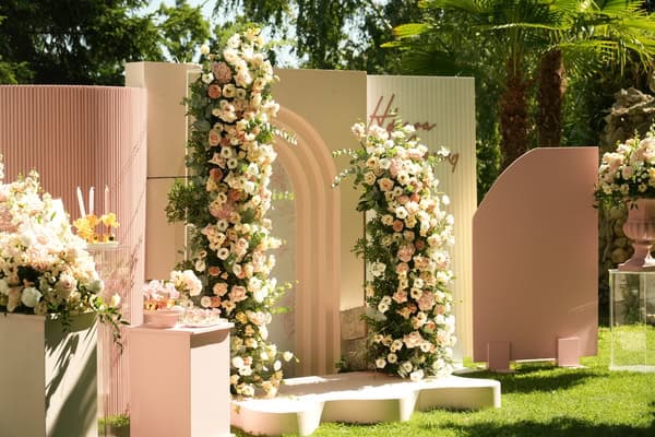 Chic Baptism Pink Beige Candy Table Ideas