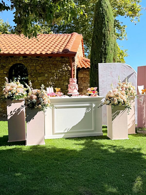 Chic Baptism Pink Beige Candy Table Ideas
