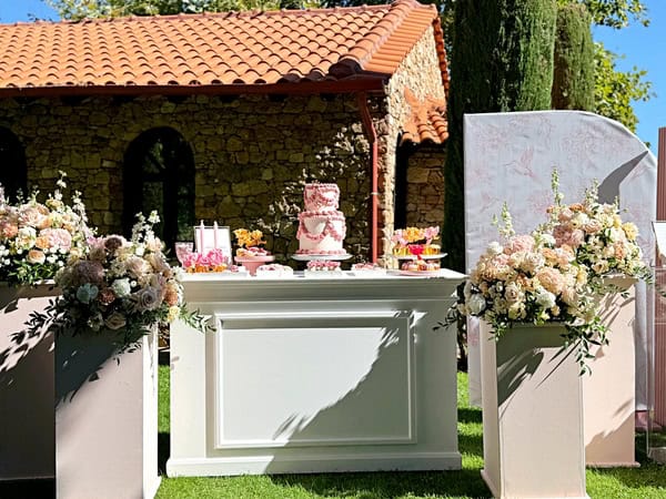 Chic Baptism Pink Beige Candy Table Ideas