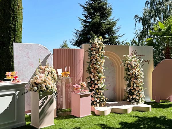 Chic Baptism Pink Beige Candy Table Ideas