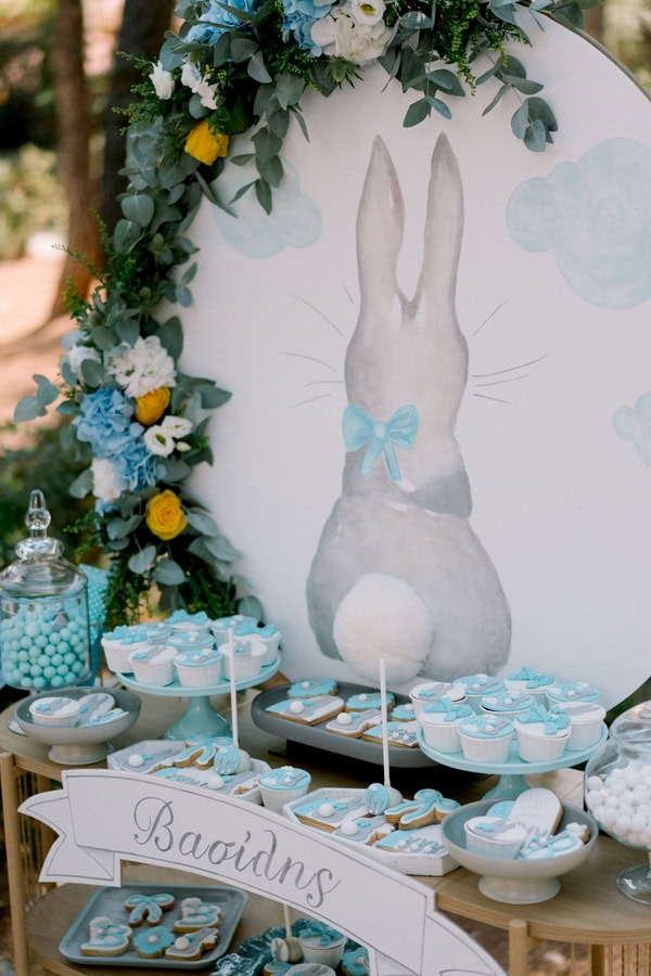 Baby Boy Baptism Bunny Theme Blue Yellow Ideas