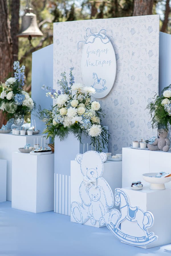 Boy Baptism Vintage Carousel White Light Blue Ideas