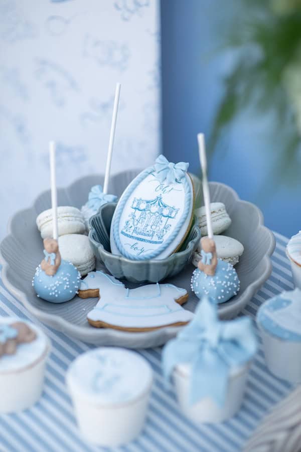 Boy Baptism Vintage Carousel White Light Blue Ideas