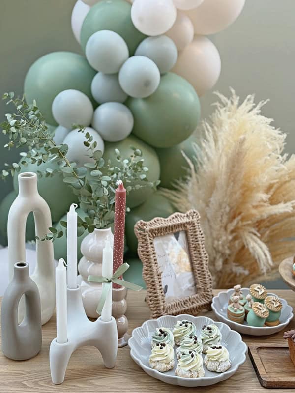 Ideas For Boho Chic Baptism Mint White Pampas Eucalyptus