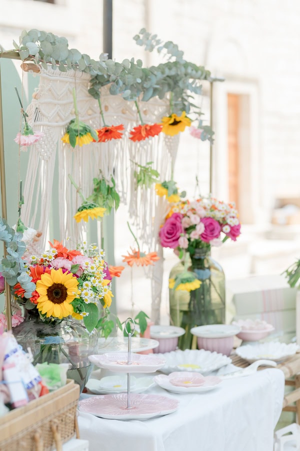 Romantic Baptism Details Pastel Flowers