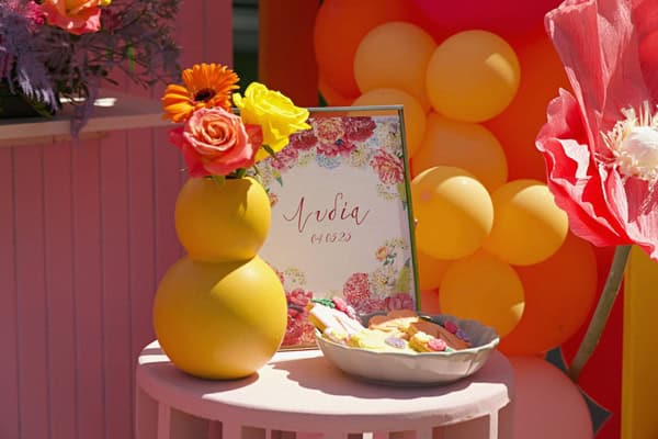 Floral Garden Girl Baptism Ideas Bold Colors Oversized Flowers