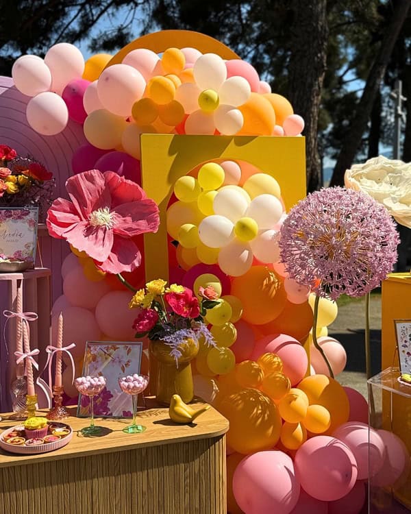 Floral Garden Girl Baptism Ideas Bold Colors Oversized Flowers