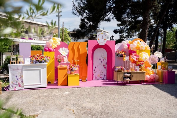 Floral Garden Girl Baptism Ideas Bold Colors Oversized Flowers