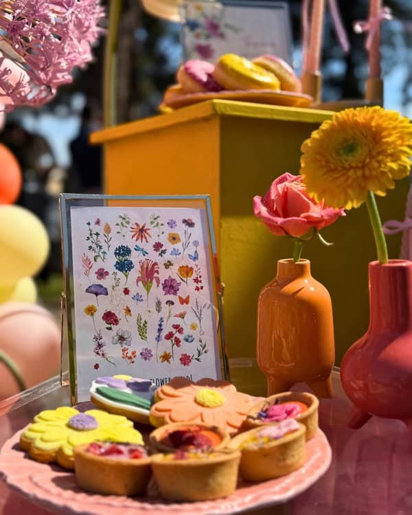 Floral Garden Girl Baptism Ideas Bold Colors Oversized Flowers