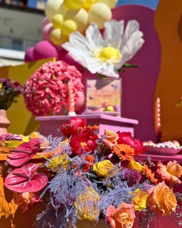 Floral Garden Girl Baptism Ideas Bold Colors Oversized Flowers