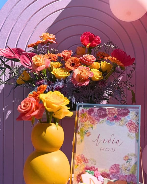 Floral Garden Girl Baptism Ideas Bold Colors Oversized Flowers