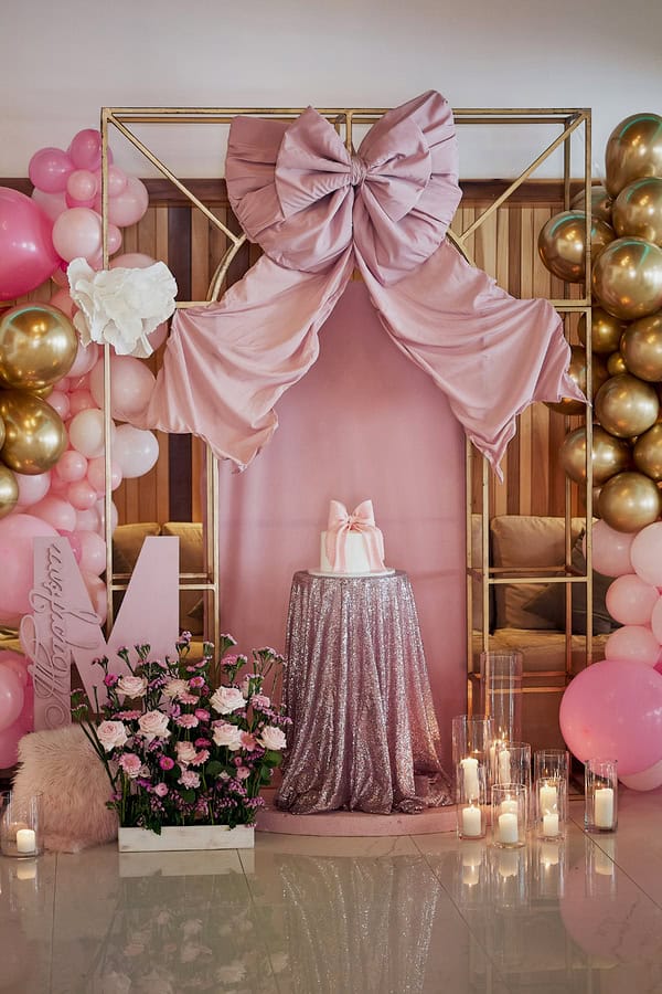 Pretty Girls Baptish With Pink Bows Gorgeous Florals