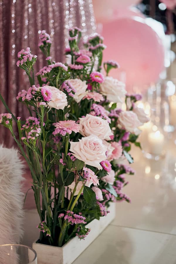 Pretty Girls Baptish With Pink Bows Gorgeous Florals