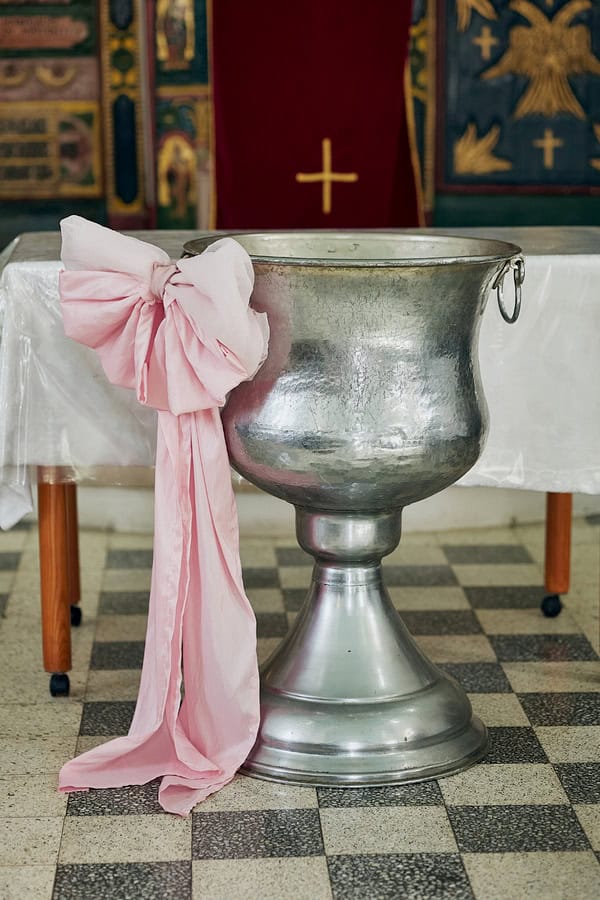 Pretty Girls Baptish With Pink Bows Gorgeous Florals