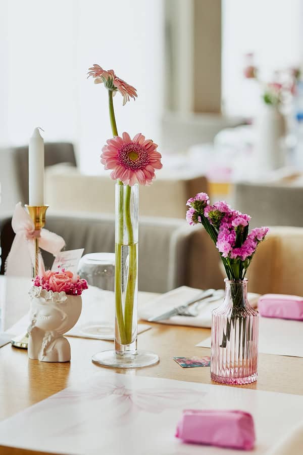 Pretty Girls Baptish With Pink Bows Gorgeous Florals