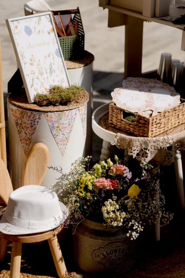 Boho Picnic Girl Baptism Earthy Tones Floral Details