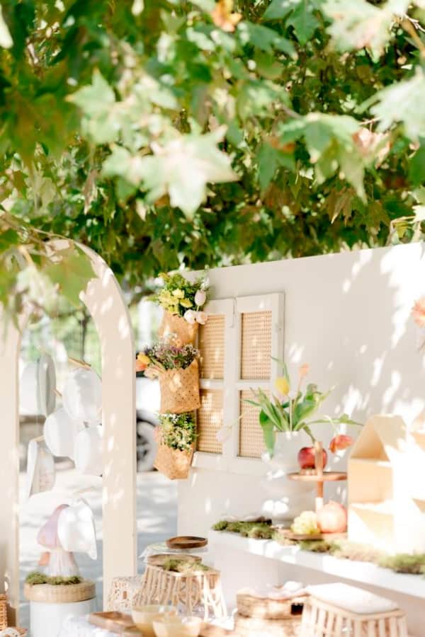 Boho Picnic Girl Baptism Earthy Tones Floral Details