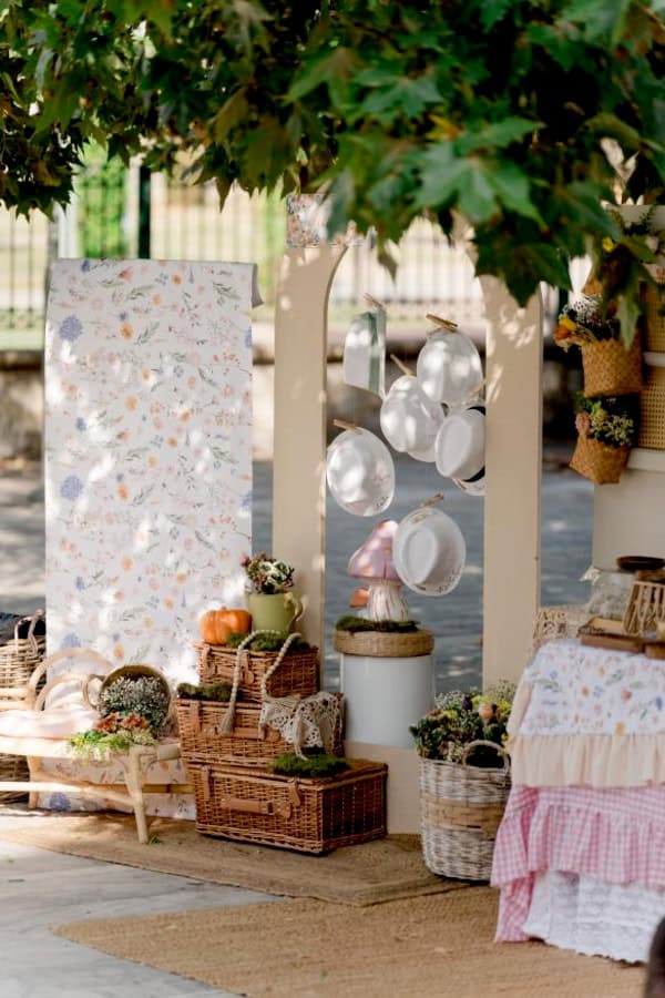 Boho Picnic Girl Baptism Earthy Tones Floral Details