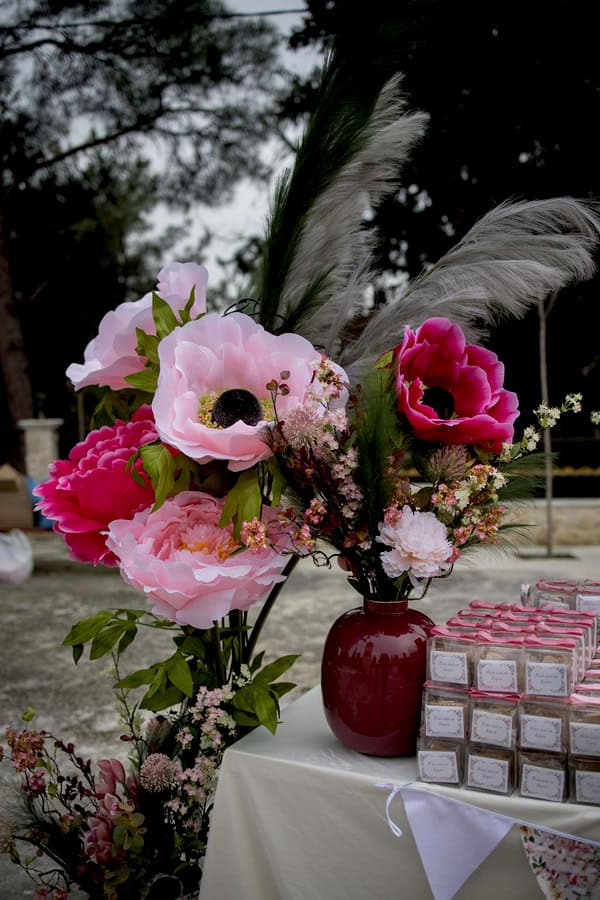 Floral Baptism In Fuchsia And Baby Pink Tones