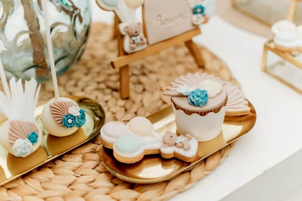 Baby Boy Baptism Teddy Bear Boho Natural Decoration