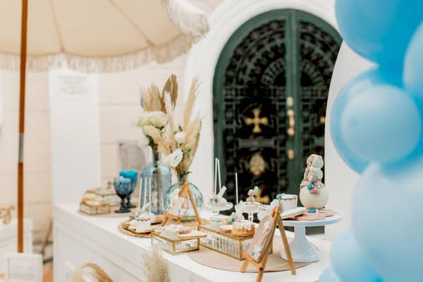 Baby Boy Baptism Teddy Bear Boho Natural Decoration