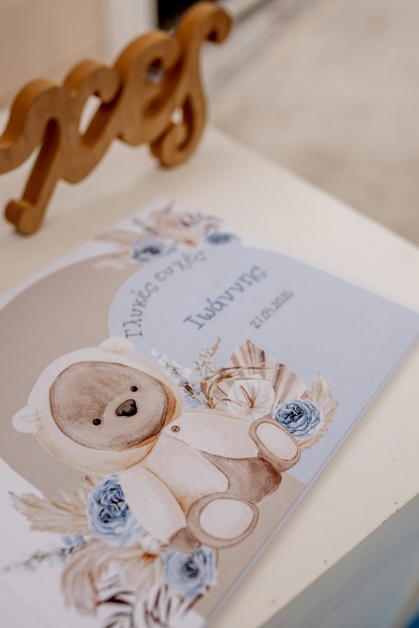 Baby Boy Baptism Teddy Bear Boho Natural Decoration