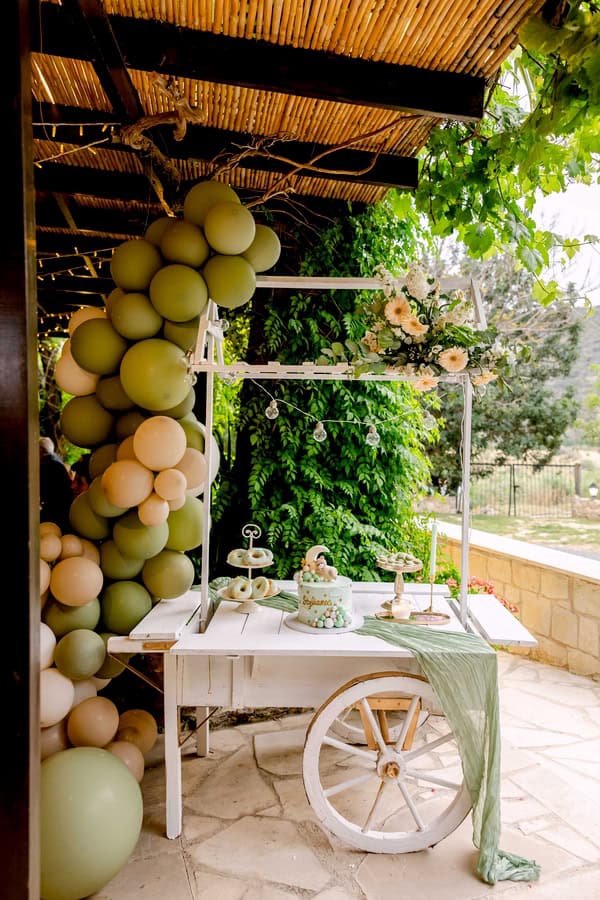 Baptism Ideas With Sage Green Details And Candy Cart