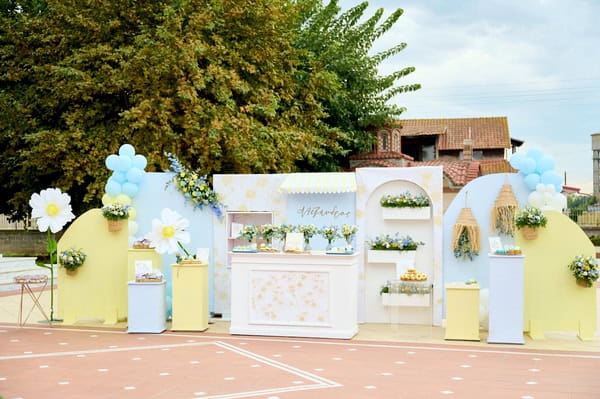 Garden Style Baptism Blue Yellow White Decoration