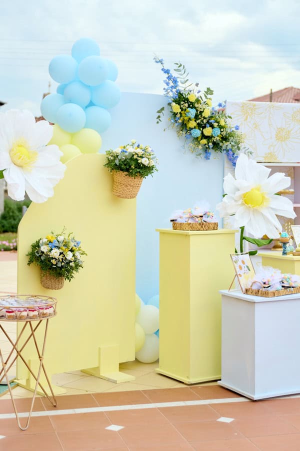 Garden Style Baptism Blue Yellow White Decoration