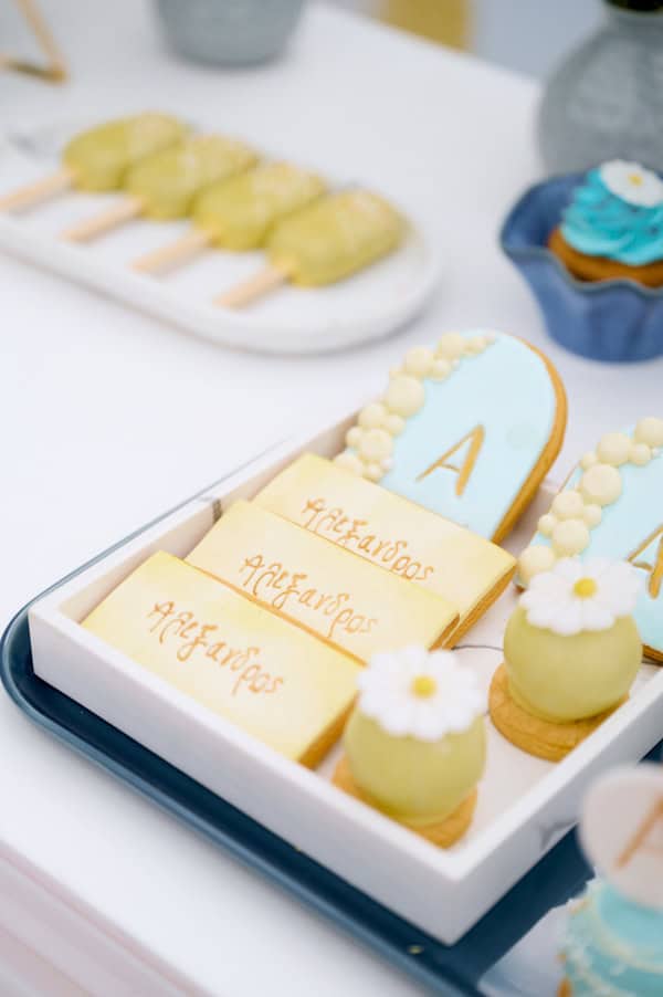 Garden Style Baptism Blue Yellow White Decoration