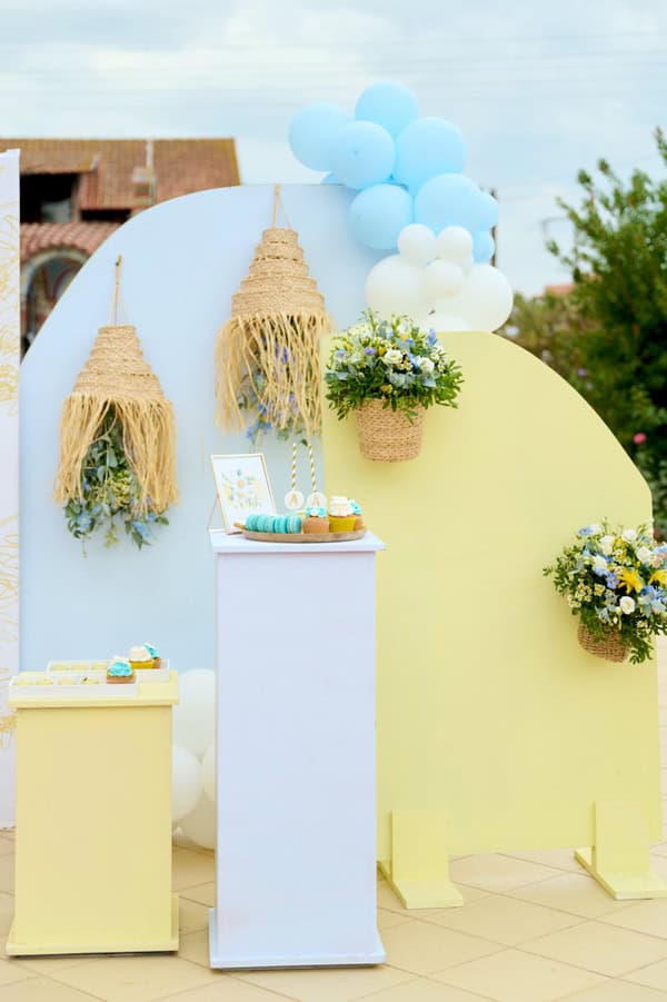 Garden Style Baptism Blue Yellow White Decoration