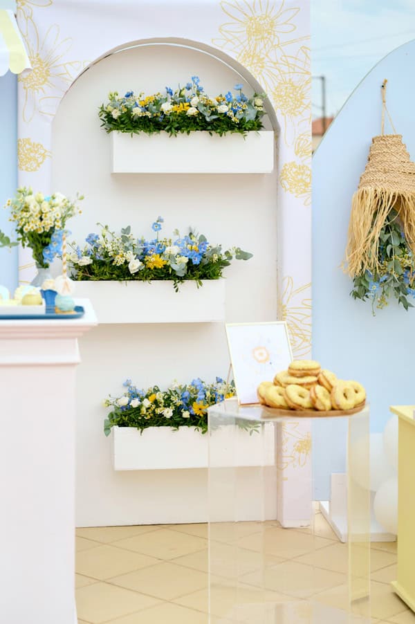 Garden Style Baptism Blue Yellow White Decoration