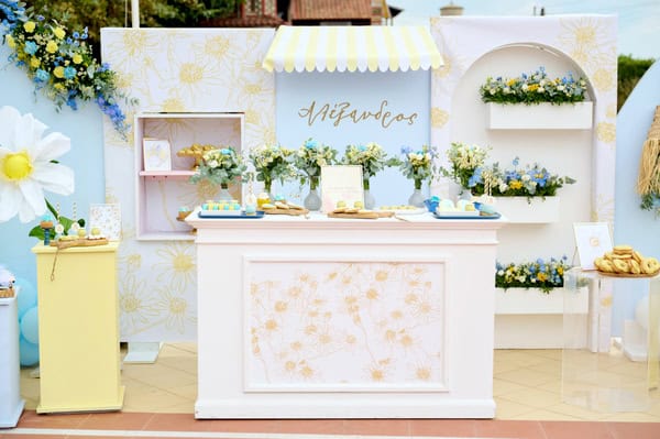 Garden Style Baptism Blue Yellow White Decoration