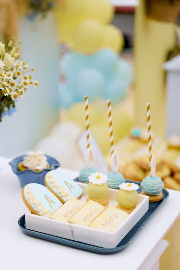 Garden Style Baptism Blue Yellow White Decoration