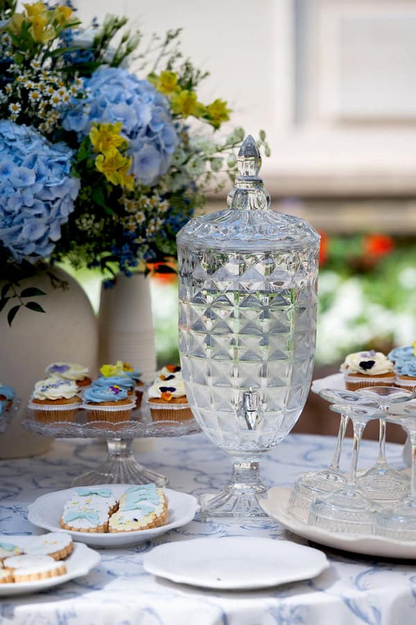 Romantic Spring Baptism Blue Hydrangeas Yellow Accents Thessaloniki