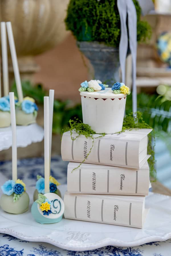 Vintage Baptism Decoration Baby Blue Soft Yellow