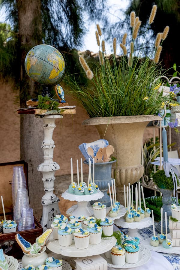 Vintage Baptism Decoration Baby Blue Soft Yellow