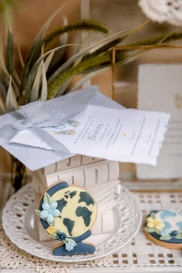 Vintage Baptism Decoration Baby Blue Soft Yellow